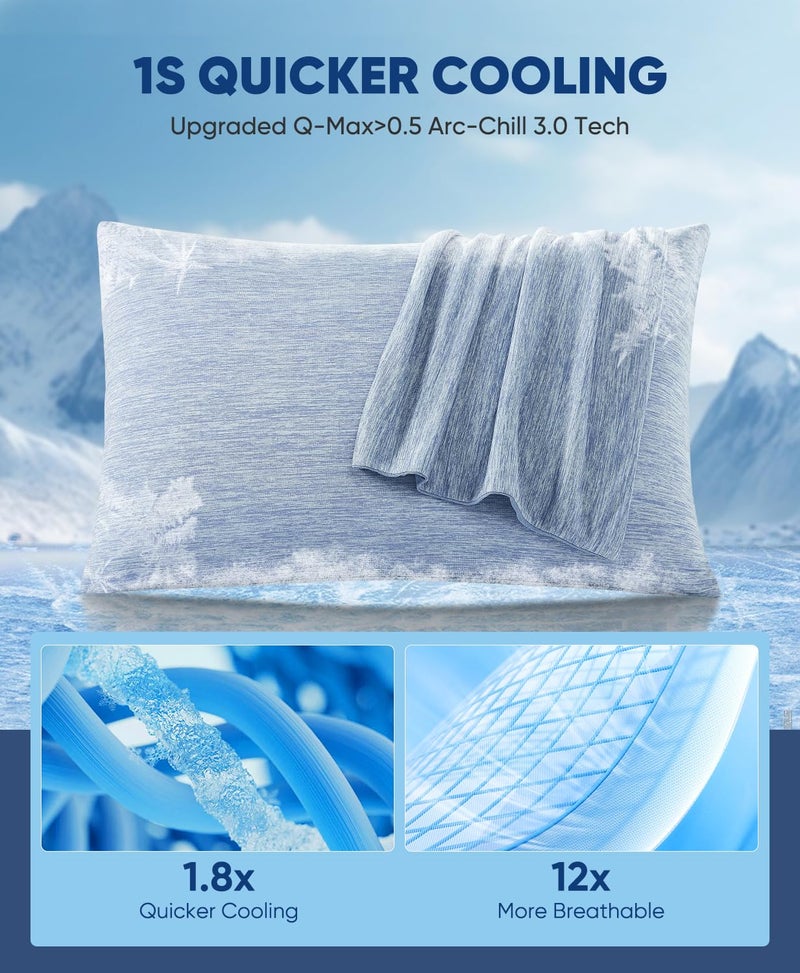LUXEAR Cooling Pillow Cases, 2 Pack Arc-Chill Cool Pillowcases with Double-Side Design [Cooling & Cotton], Anti-Static, Skin-Friendly, Machine Washable Hidden Zipper Cold Pillow Cases (20x26'')-Blue - Image 2
